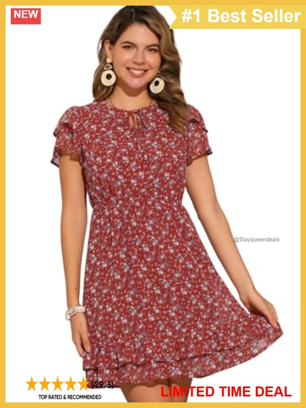 Ruffle Sleeve A-Line Flowy Floral Mini Chiffon Dress